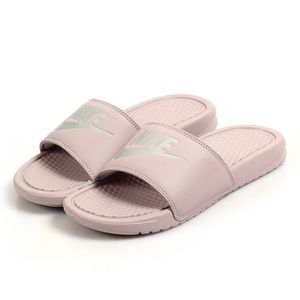 Nike Benassi JDI Slide Sandals 343881-614 Rose Particle Met Silver Womens NEW